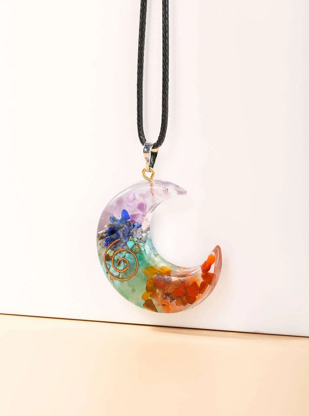 Moon Reiki / Chakra Natural Stone Copper Resin Necklace