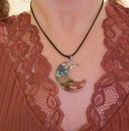 Moon Reiki / Chakra Natural Stone Copper Resin Necklace