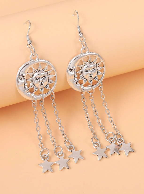 Witchy Goth Sun, Moon and Dangle Stars Earrings