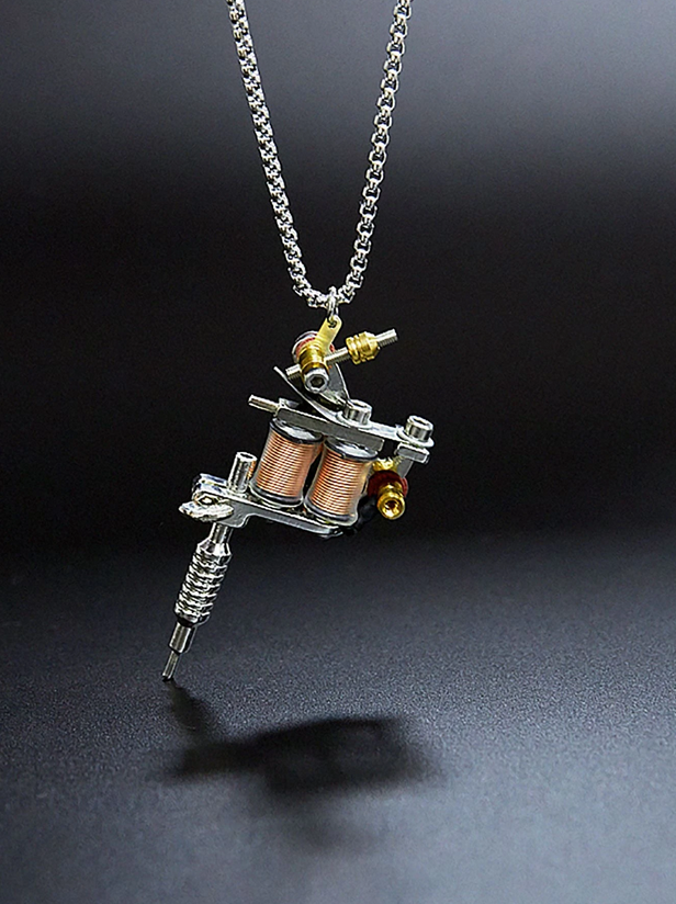 Tattoo Gun Long Chain Necklace