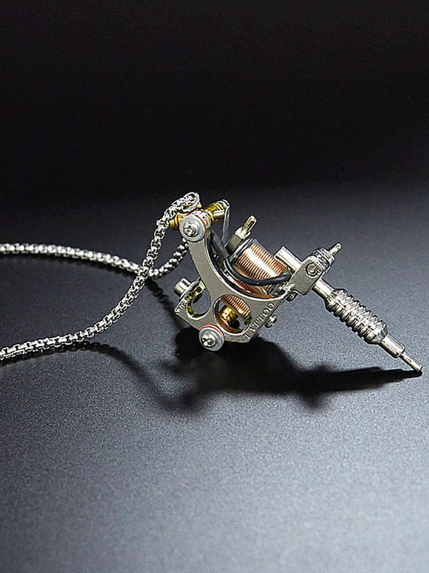 Tattoo Gun Long Chain Necklace