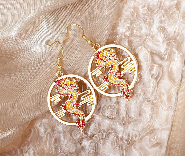 Red Chinese Dragon Earrings