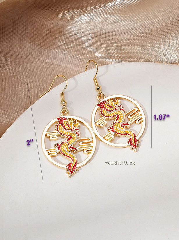 Red Chinese Dragon Earrings