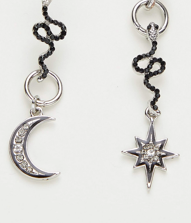 Studded Serpent Star Crescent Moon Earrings