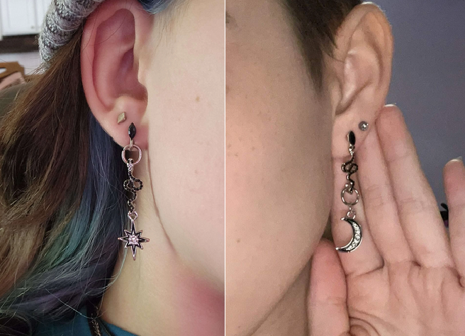 Studded Serpent Star Crescent Moon Earrings