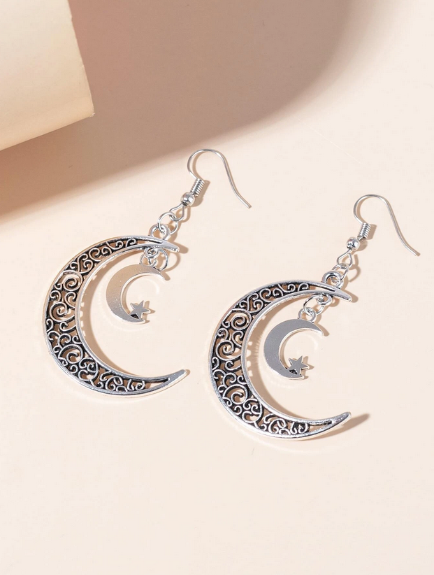 Dual Crescent Moon Dangle Earrings