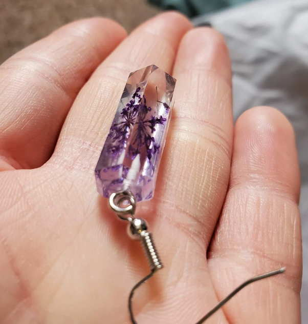 Geo-Shaped Resin Lavender Flower Earrings