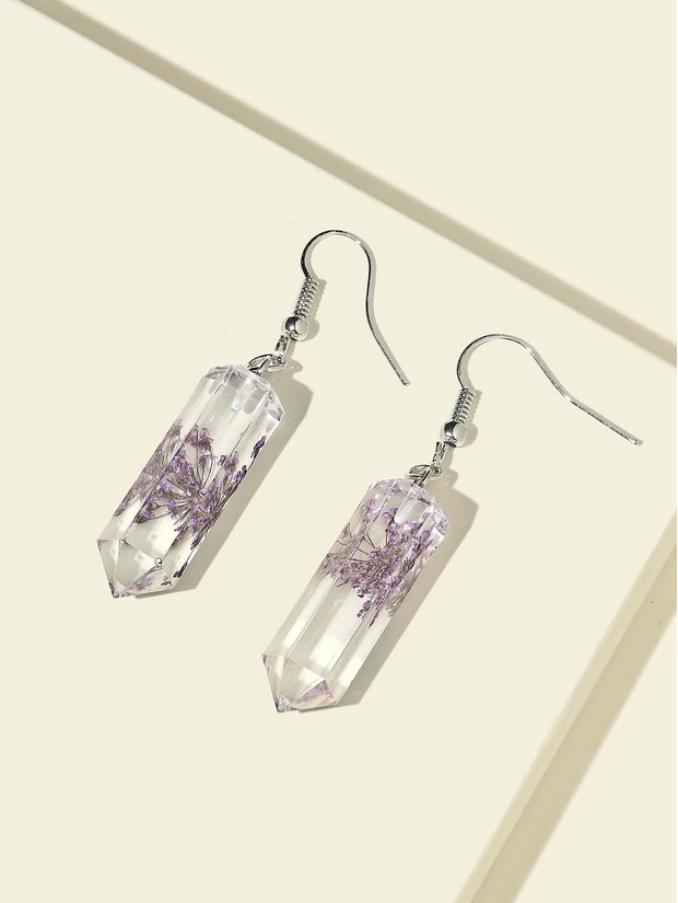 Geo-Shaped Resin Lavender Flower Earrings