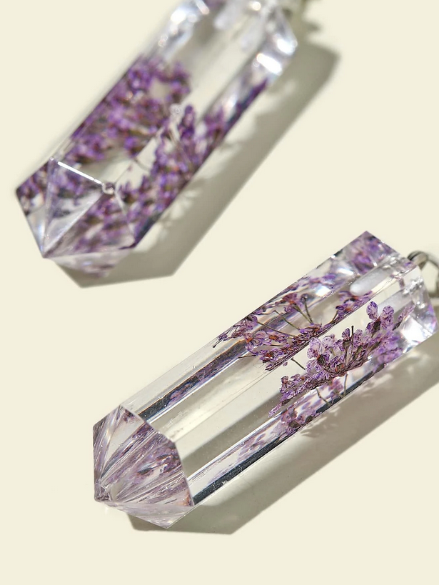 Geo-Shaped Resin Lavender Flower Earrings