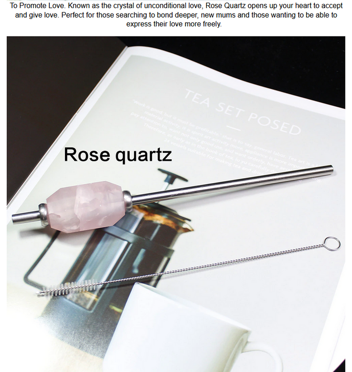 Eco-friendly Reusable Natural Crystal Stainless Steel Drink Straw With Brush (3 Styles)