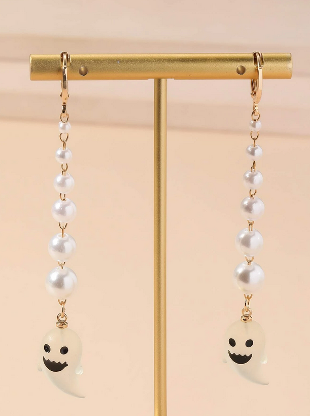 Long Faux Pearl Dangle Ghost Earrings