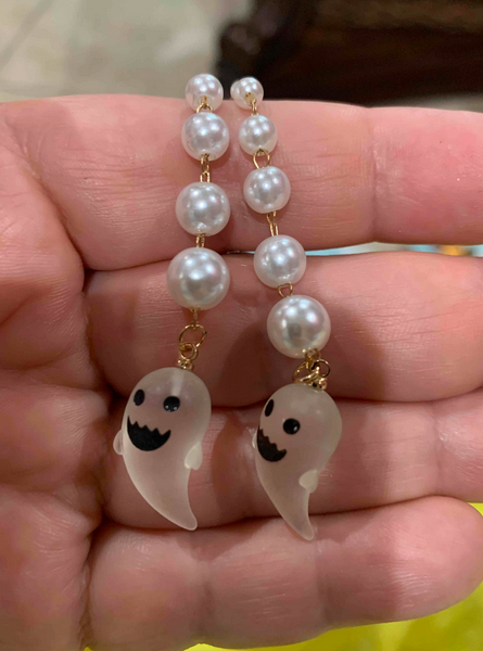 Long Faux Pearl Dangle Ghost Earrings