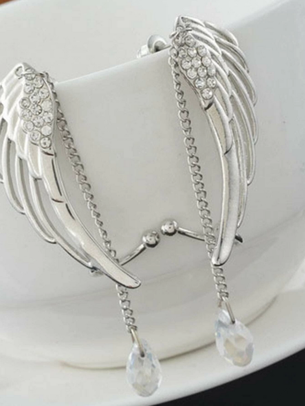 Angel Wing Rhinestone Drop Earrings