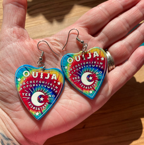 Tie Dye Ouija Planchette Acrylic Dangle Earrings