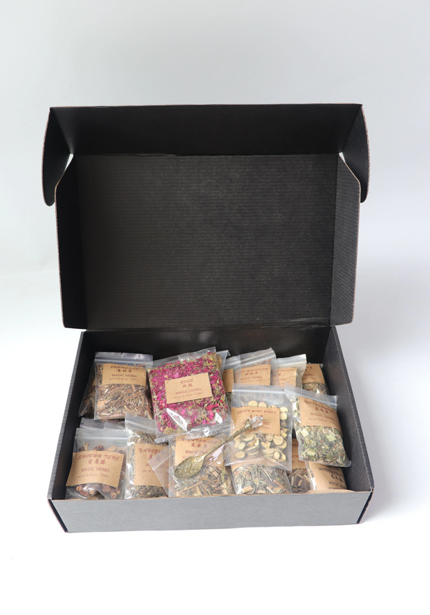 Antique 30 Herbs Witchcraft Toolkit Dried Herb Kit with Magic Crystal Spoon
