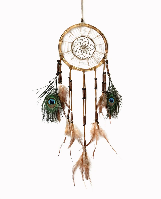 Native American Style Bamboo Dreamcatcher W/ Natural Feathers