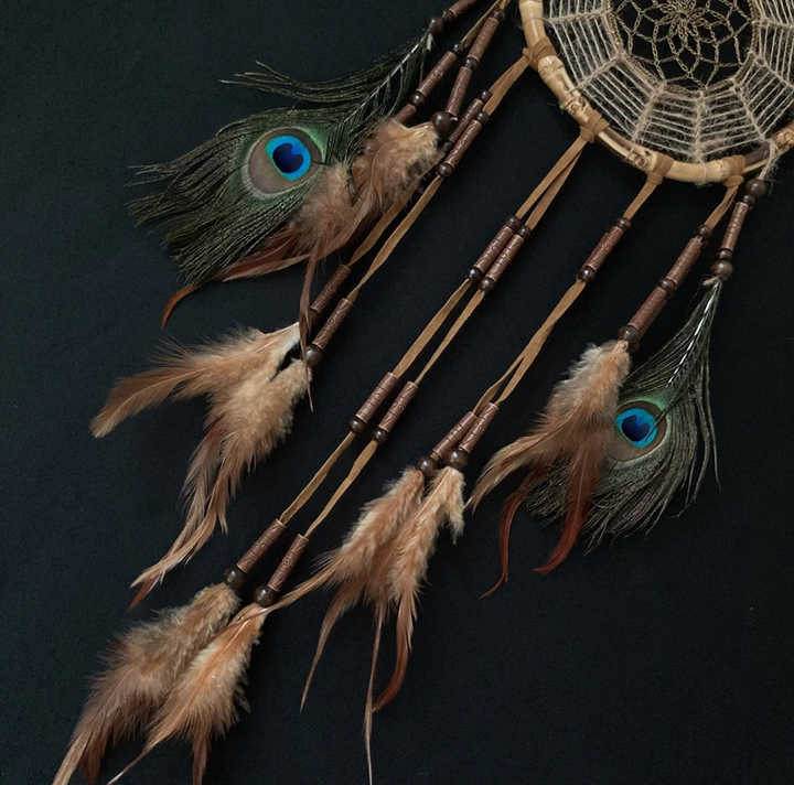 Native American Style Bamboo Dreamcatcher W/ Natural Feathers