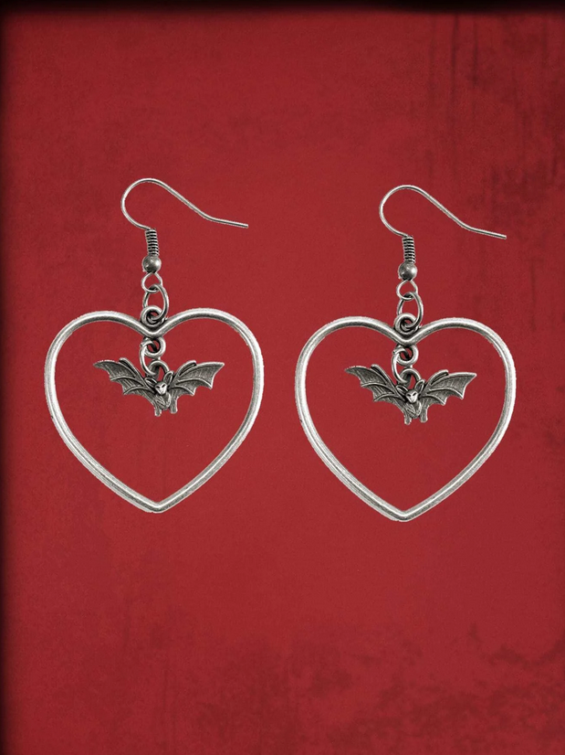 Goth Bat Heart Drop Earrings