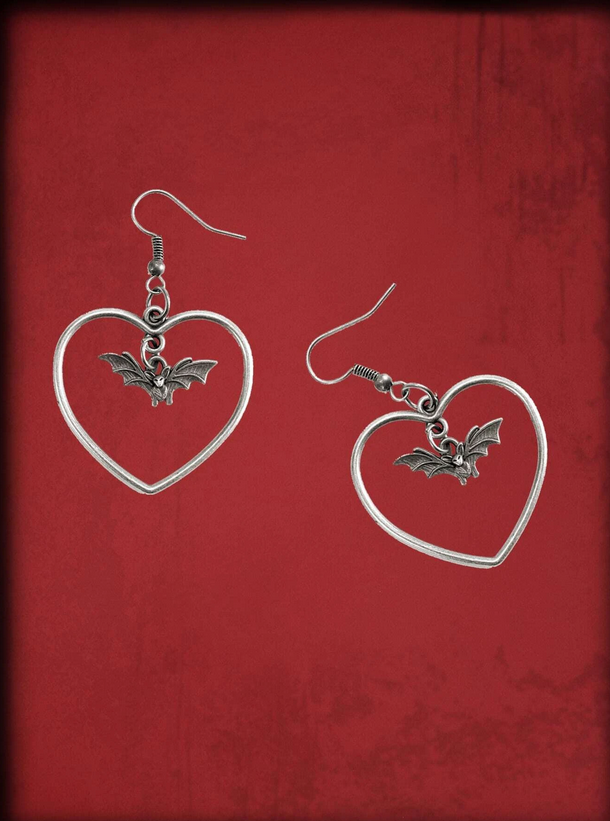 Goth Bat Heart Drop Earrings