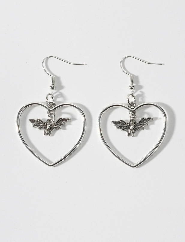 Goth Bat Heart Drop Earrings