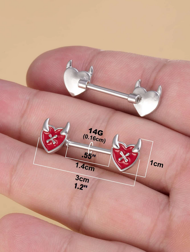 Devilish Red Heart Nipple Bar (Set of 2)