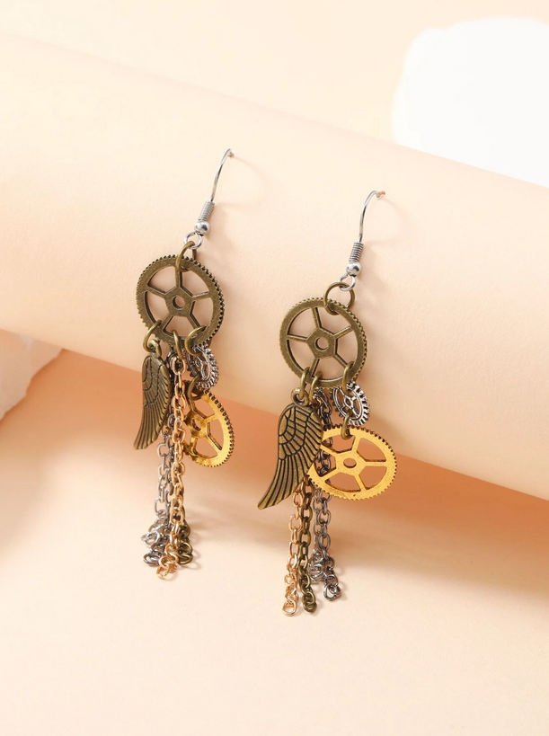 Steampunk Gear / Wing Earrings