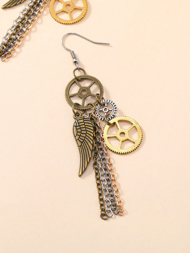 Steampunk Gear / Wing Earrings