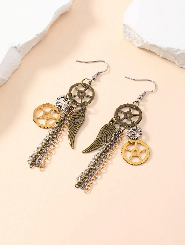 Steampunk Gear / Wing Earrings
