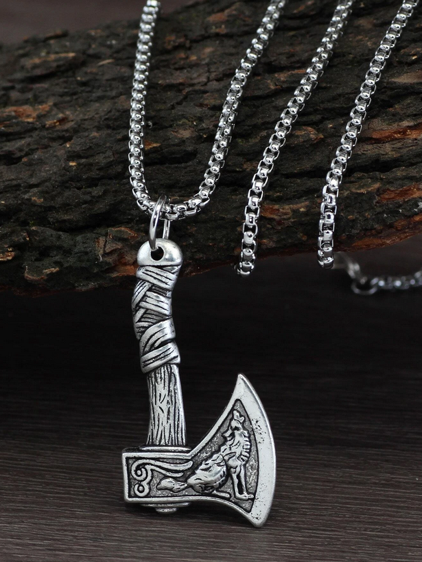 Norse Hatchet Howeling Wolf Necklace