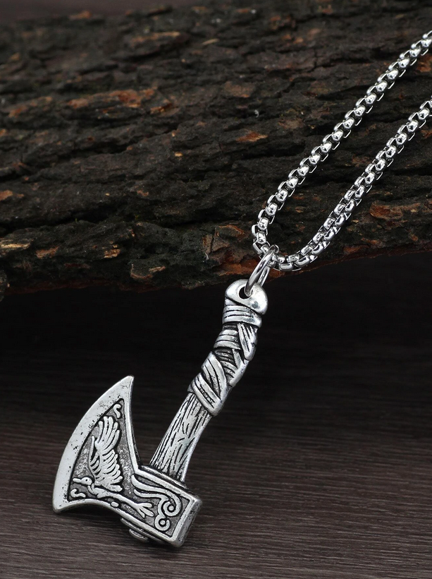 Norse Hatchet Howeling Wolf Necklace