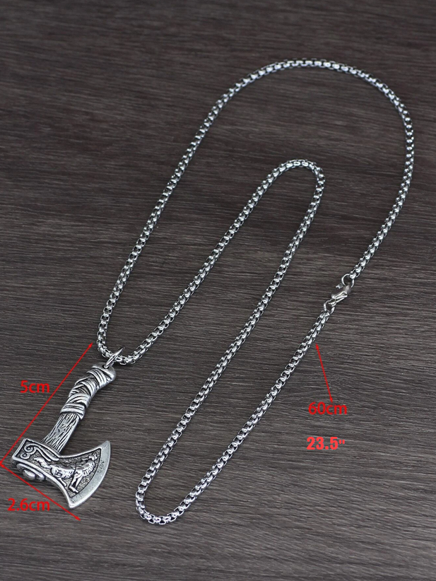 Norse Hatchet Howeling Wolf Necklace