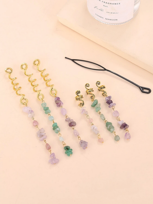 Spiral Hair Accessory With Natural Stones (7pcs)