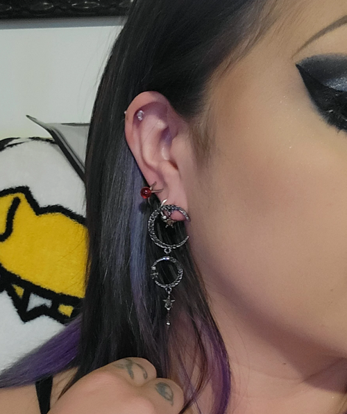 Crescent Moon Star Studded Dangle Earrings