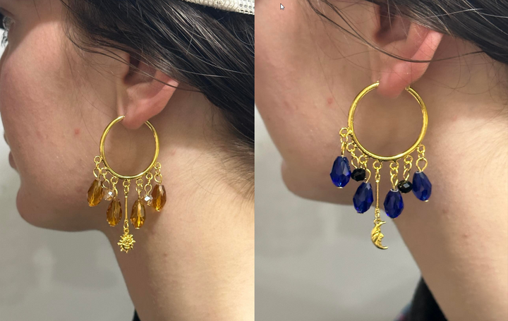 Wicca Sun Yellow or Moon Blue Dangle Earrings