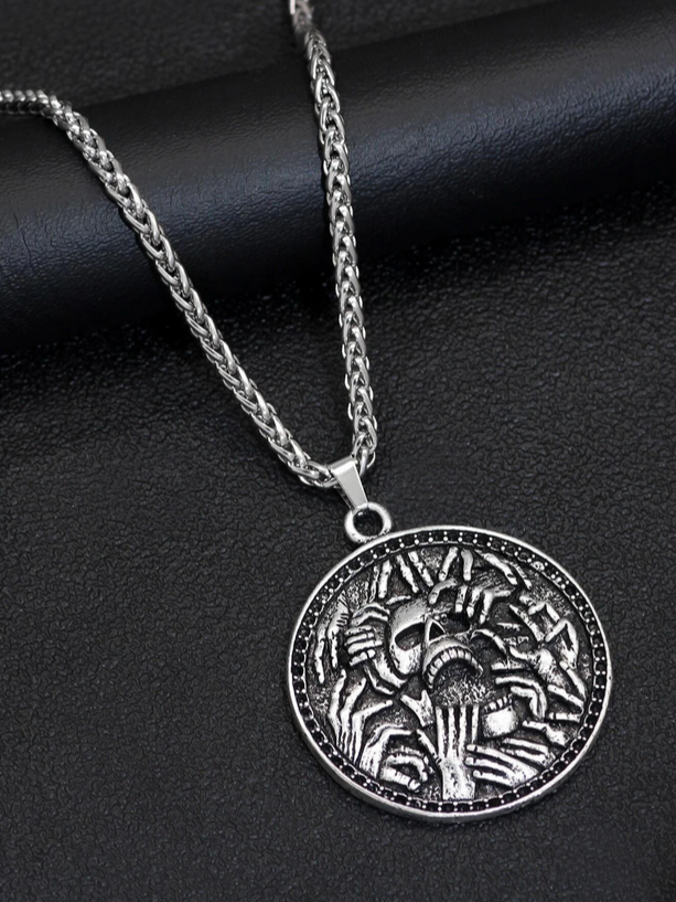 Creepy Hands Grabbing Skull Necklace