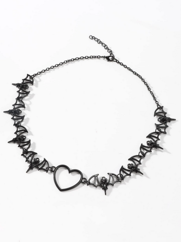 Goth Vampire Bat Heart Necklace