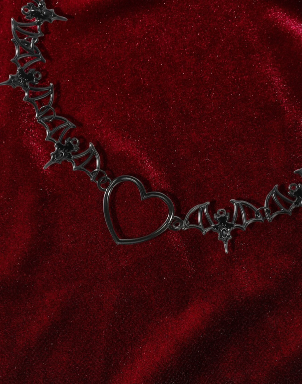 Goth Vampire Bat Heart Necklace