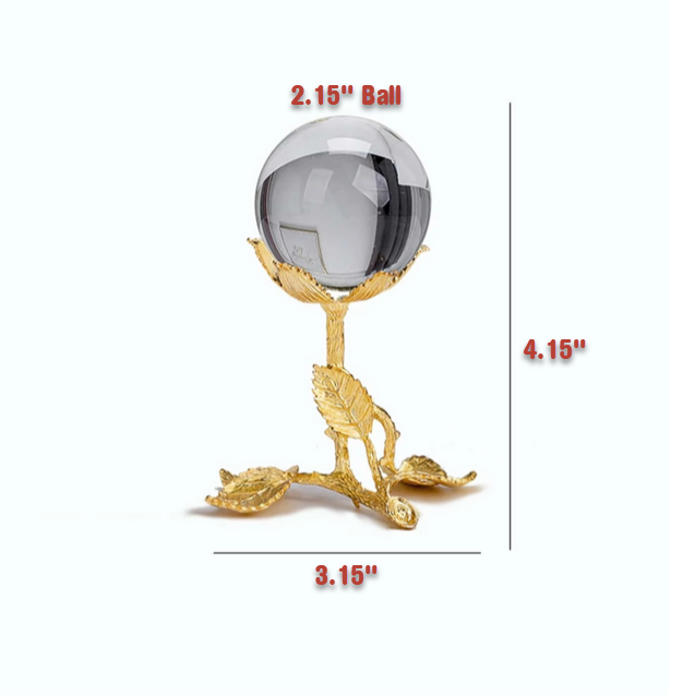 100% Natural Clear Crystal Ball W/ Gold Leaf Stand