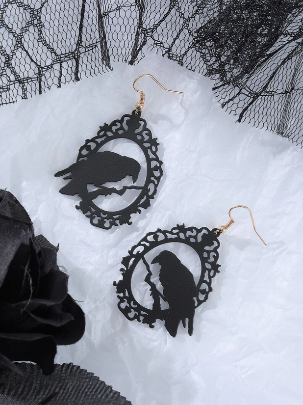 Witchy Perched Raven Earrings