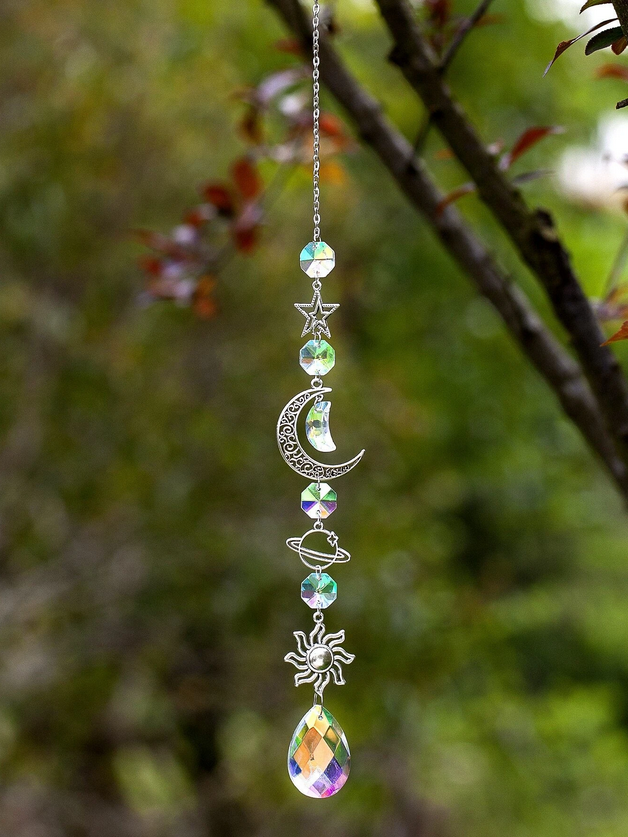 Celestial Sun Crescent Moon Star Hanging  Prism