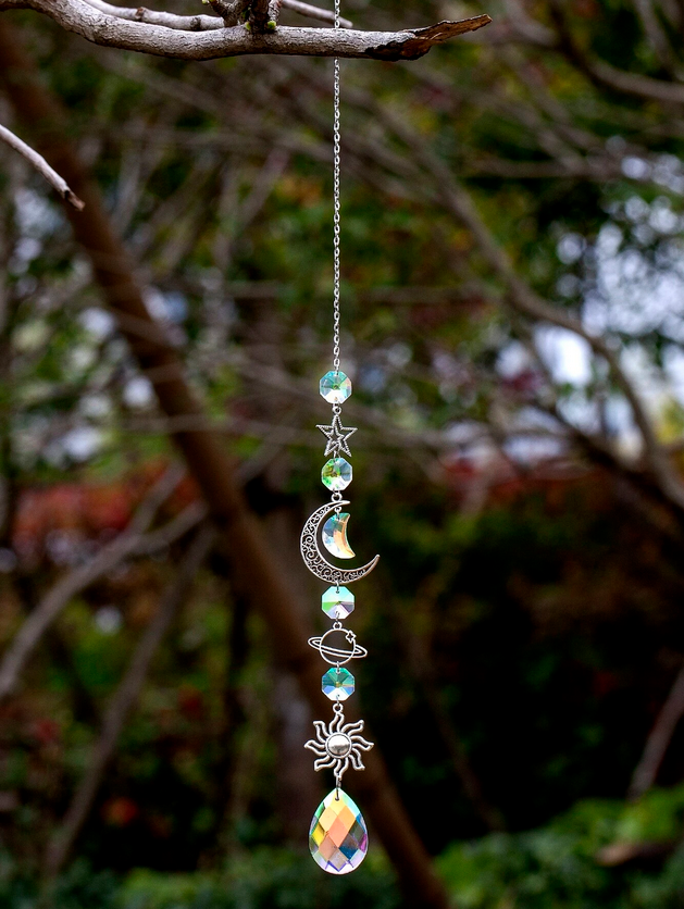 Celestial Sun Crescent Moon Star Hanging  Prism