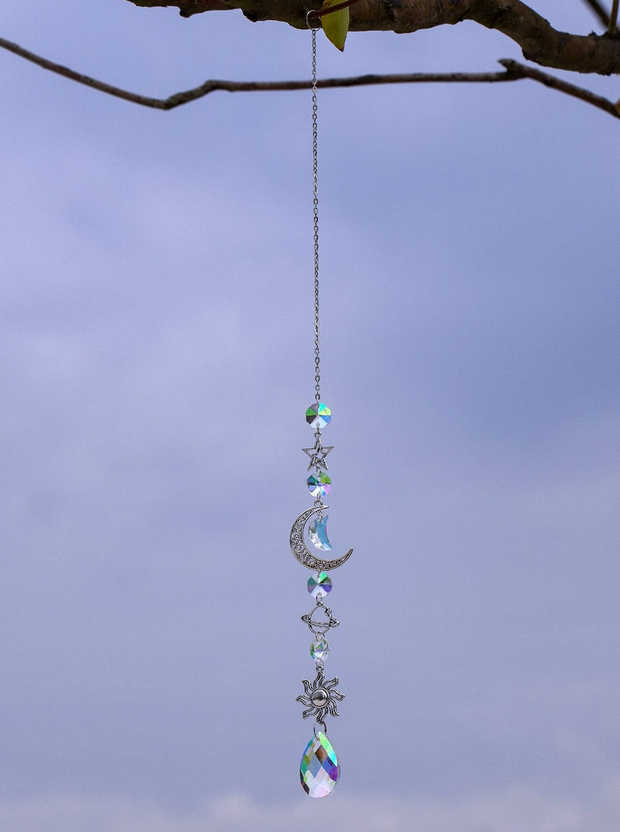 Celestial Sun Crescent Moon Star Hanging  Prism