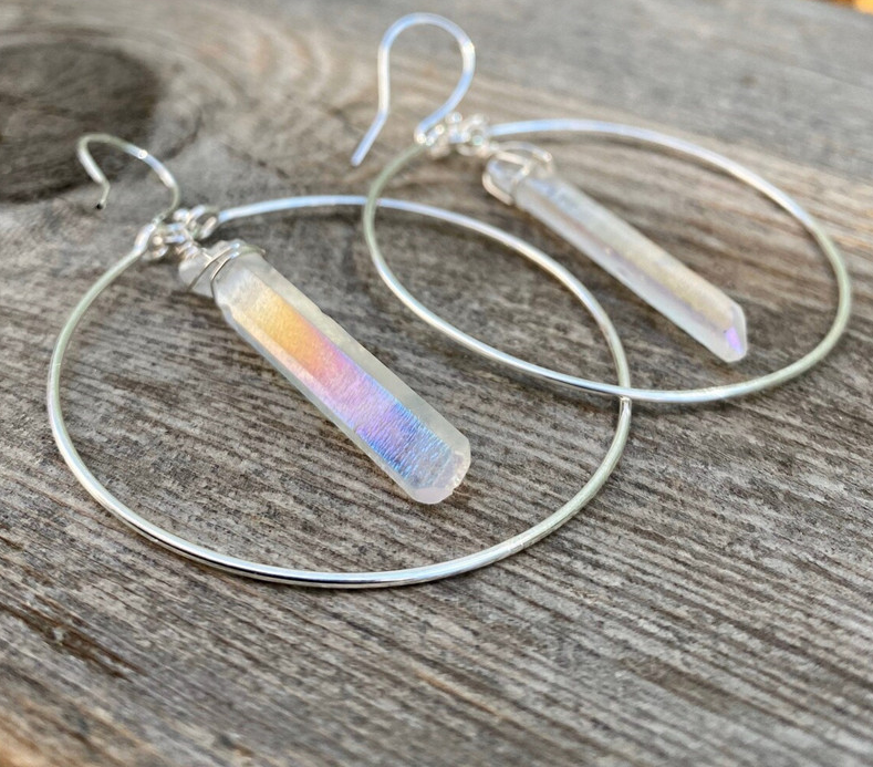 Angel Halo Natural Clear Quartz Aura Crystal Earrings