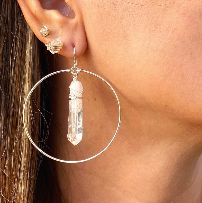 Angel Halo Natural Clear Quartz Aura Crystal Earrings