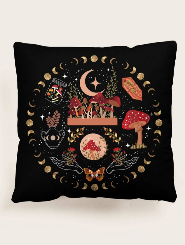 Fairy Mushroom Themed Pillow Case (without pillow) 18 x 18