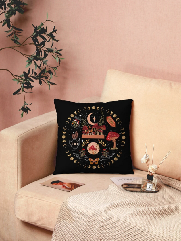 Fairy Mushroom Themed Pillow Case (without pillow) 18 x 18