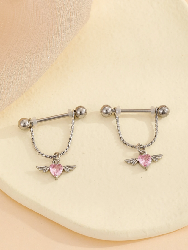 Naughty Angel Wings Heart Nipple Ring