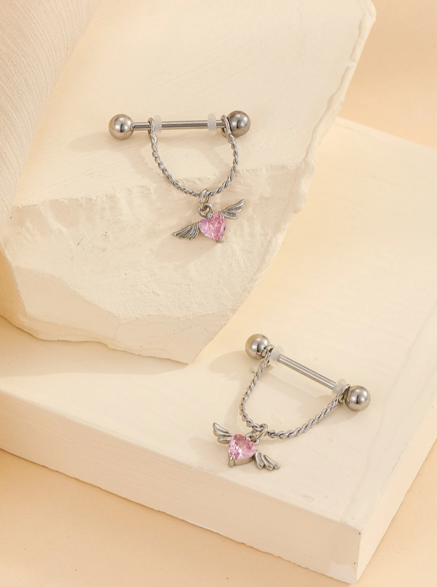 Naughty Angel Wings Heart Nipple Ring