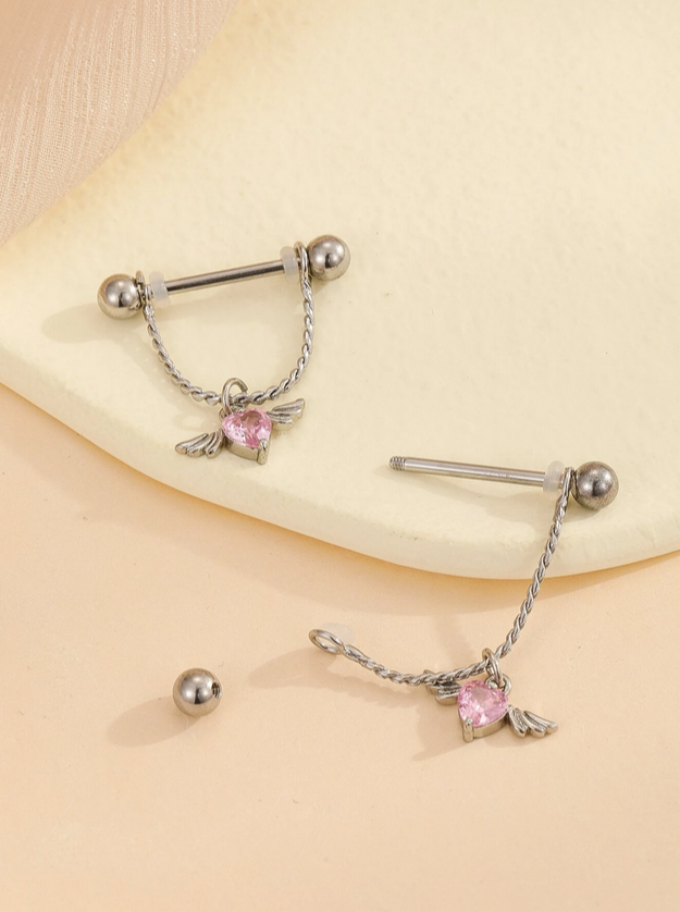 Naughty Angel Wings Heart Nipple Ring