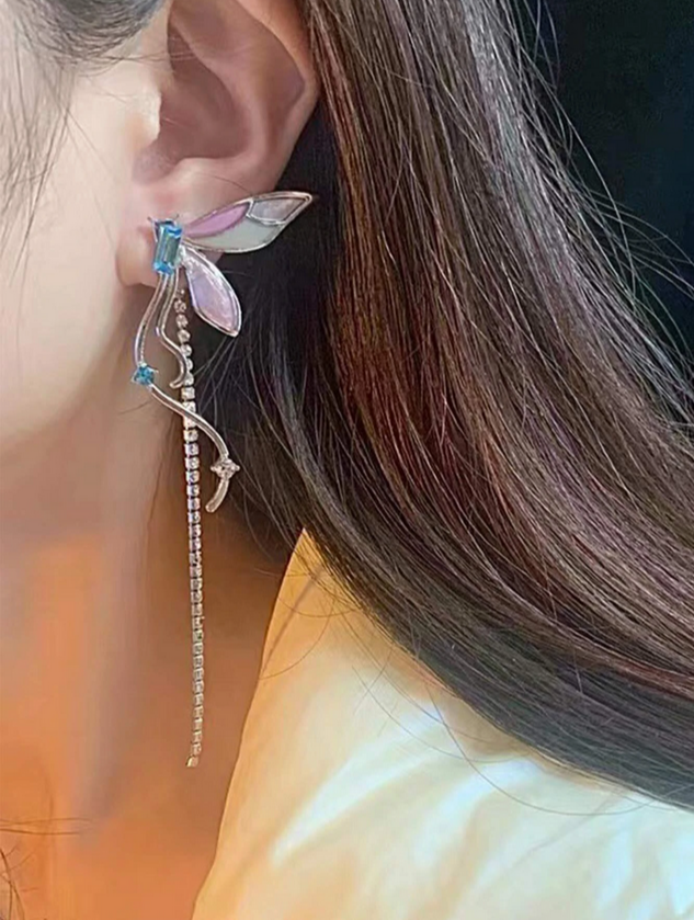 Fairy Butterfly & Rhinestone Drop Earrings